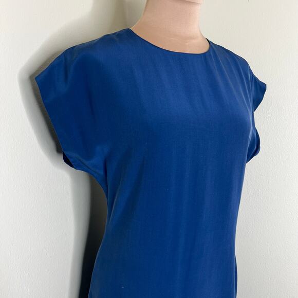 Vtg Antonia Collection 100% Silk Dress 8 Womens Blue Shift Mini Work Minimalist - Picture 4 of 8